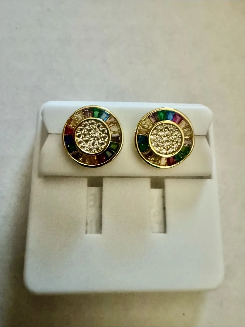 Gold-Tone Multicolor Baguette Circle Stud Earrings